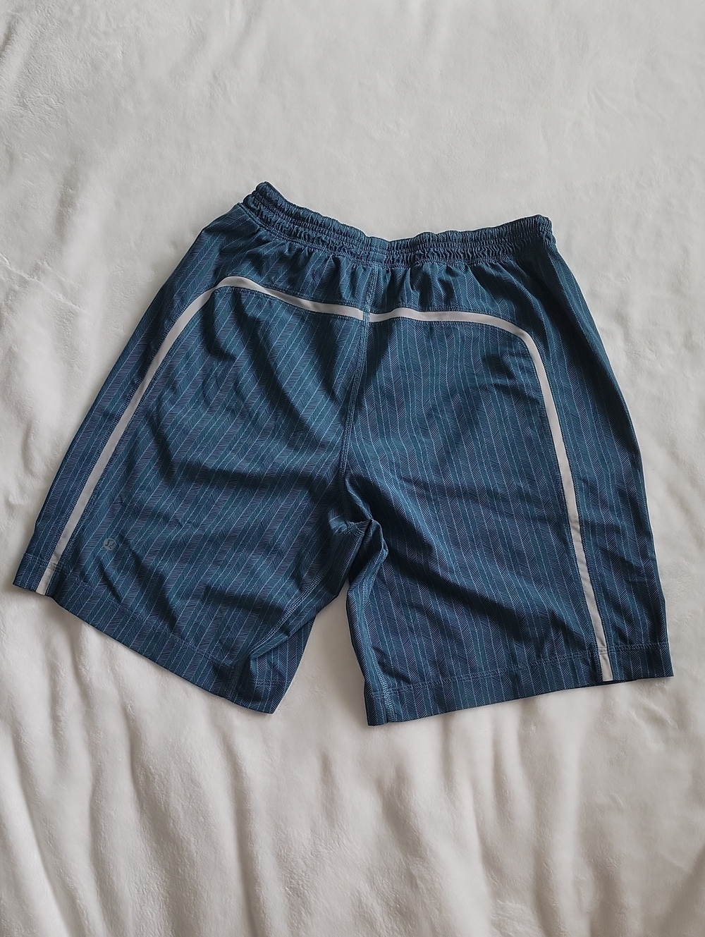 lululemon athletica Men's Teal Pinstripe Athletic Shorts with White Trim